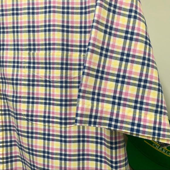 Mens Daniel Cremieux Shirt Plaid Short Sleeve Yellow Navy Pink Button Down XLT - Picture 4 of 9